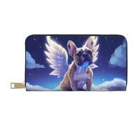 Novastar Leather Thin Slim Wallets for Women Men - Night Sky Winged French Bulldog Card Wallet for Women Men with Zipper