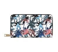 Novastar Leather Thin Slim Wallets for Women Men - Palm tree doodle Card Wallet for Women Men with Zipper