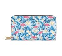 Novastar Leather Thin Slim Wallets for Women Men - Palm tree flamingo flower Card Wallet for Women Men with Zipper