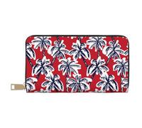 Novastar Leather Thin Slim Wallets for Women Men - Palm Tree Pattern on Red Card Wallet for Women Men with Zipper