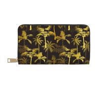 Novastar Leather Thin Slim Wallets for Women Men - palm tree yellow Card Wallet for Women Men with Zipper
