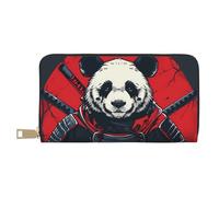 Novastar Leather Thin Slim Wallets for Women Men - Red Black Eastern Panda Warrior Card Wallet for Women Men with Zipper