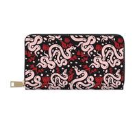 Novastar Leather Thin Slim Wallets for Women Men - Simple Cute Snake Flower Red Pink Card Wallet for Women Men with Zipper