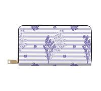 Novastar Leather Thin Slim Wallets for Women Men - Stripes and Sprigs of Lavender Card Wallet for Women Men with Zipper