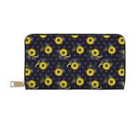 Novastar Leather Thin Slim Wallets for Women Men - Sunflowers Purple Dots Card Wallet for Men Women with Zipper