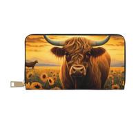 Novastar Leather Thin Slim Wallets for Women Men - Sunset Sunflower Cow A Card Wallet for Women Men with Zipper