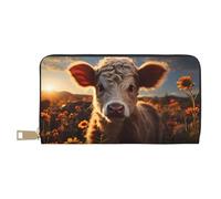 Novastar Leather Thin Slim Wallets for Women Men - Sunset Sunflower Small Cow Card Wallet for Women Men with Zipper