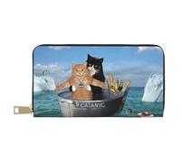 Novastar Leather Thin Slim Wallets for Women Men - Two Brave Cats Are Floating On The Sea Iceberg Card Wallet for Women Men with Zipper