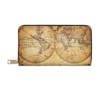 Novastar Leather Thin Slim Wallets for Women Men - Vintage Map Of The World Card Wallet for Women Men with Zipper