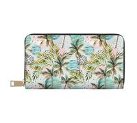 Novastar Leather Thin Slim Wallets for Women Men - Watercolor Palm Tree Card Wallet for Women Men with Zipper