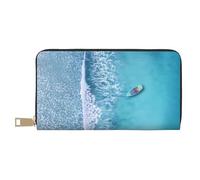 Novastar Leather Thin Slim Wallets for Women Men - Waves and Boats on the Beach Card Wallet for Men Women with Zipper