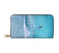 Novastar Leather Thin Slim Wallets for Women Men - Waves and Boats on the Beach Card Wallet for Women Men with Zipper