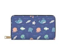 Novastar Leather Thin Slim Wallets for Women Men - Whale Octopus Shrimp Card Wallet for Women Men with Zipper