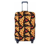 Novastar Luggage Cover Protector - Soft Red Heart Pizza Print Suitcase Covers for Luggage Fit Inch Suitcase, Black, 29-32