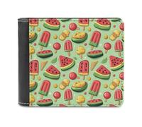 Novastar Slim Wallet for Men Leather - Cartoon Watermelon Ice Pop Print Small Thin Bifold Front Pocket Card Holder Wallet