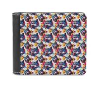 Novastar Slim Wallet for Men Leather - Colorful Graffiti Wolf Head Print Small Thin Bifold Front Pocket Card Holder Wallet