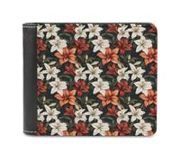 Novastar Slim Wallet for Men Leather - Colorful Lily (A) Print Small Thin Bifold Front Pocket Card Holder Wallet