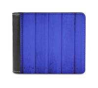 Novastar Slim Wallet for Men Leather - Dark Blue Bright Wood Grain Print Small Thin Bifold Front Pocket Card Holder Wallet