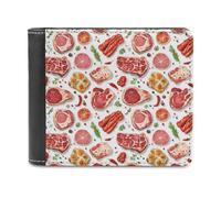 Novastar Slim Wallet for Men Leather - Grilled Meat Food Print Small Thin Bifold Front Pocket Card Holder Wallet