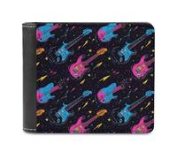 Novastar Slim Wallet for Men Leather - Guitar Blue Pink Print Small Thin Bifold Front Pocket Card Holder Wallet