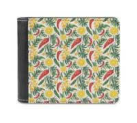 Novastar Slim Wallet for Men Leather - Hawaiian Tropical Chili Lemon Print Small Thin Bifold Front Pocket Card Holder Wallet