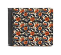 Novastar Slim Wallet for Men Leather - Red Flower Snake Print Small Thin Bifold Front Pocket Card Holder Wallet