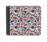 Novastar Slim Wallet for Men Leather - Red Meat Print Small Thin Bifold Front Pocket Card Holder Wallet