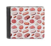 Novastar Slim Wallet for Men Leather - Steak Sausage Pink Print Small Thin Bifold Front Pocket Card Holder Wallet