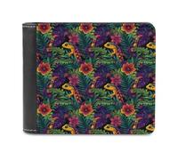 Novastar Slim Wallet for Men Leather - Tropical Flower Lizard Print Small Thin Bifold Front Pocket Card Holder Wallet