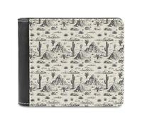 Novastar Slim Wallet for Men Leather - Western Cactus Landscape Print Small Thin Bifold Front Pocket Card Holder Wallet