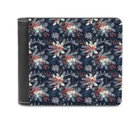 Novastar Slim Wallet for Men Leather - Winter Snowflake Plant Print Small Thin Bifold Front Pocket Card Holder Wallet