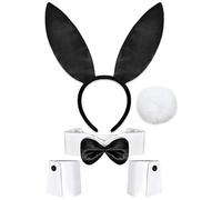 Novastream 5Pcs Bunny Costume, Easter Bunny Costume, Bunny Outfit, Bunny Costume Accessories Bunny Ears and Tail Collar Bow Tie Cuffs for Adult Women Men for Easter Party