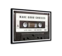 Novatique Cassette Tape Wall Art Inspirational Office Canvas Wall Art Make Good Choices Life Has No Rewind Music Decor for Bedroom Bathroom,12 x 16inch