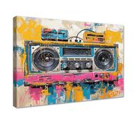 Novatique Retro Music Audio Wall Art Record Player Wall Art Abstract Cassette Tape Wall Decor Music Poster Graffiti Painting Canvas Print for Living Room Bedroom,24 x 36inch