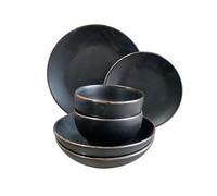 NovatoStar Dinner Set, 24 Piece Set Stoneware with 10.5 inch Plate, Dinner Plates, Salad Plate Large Bowls and Small Bowls (24 Piece Black)