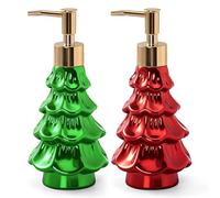 NOVAYEAH 2PCS Christmas Soap Dispenser, Ceramic Green and Red Holiday Christmas Tree Hand Dish Soap Dispenser, Refillable Leak Proof Decorative Pump Bottle for Bathroom Kitchen Countertop