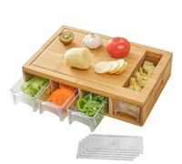 NOVAYEAH Bamboo Cutting Board with 4 Trays, Large Chopping Board with Containers, Juice Grooves, Easy-grip Handles & Food Sliding Opening, Carving Board with Trays for Food Storage