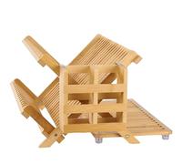 NOVAYEAH Bamboo Dish Drying Rack with Utensil Holder, Collapsible Wooden Dish Drainer Rack, 3-Tier Large Folding Drying Holder for Kitchen Counter