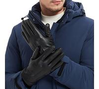 NOVBJECT Mens Leather Driving Gloves Full Touchscreen Winter Warm Gloves Fleece Lining, Black, XL