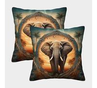 NoveAurora African Savanna Elephant Cushion Covers Pack of 2, for Bedroom Sofa Couch Bed Cushion Protectors Square Decorative Animal Throw Pillow Covers Soft Pillow Cushion 45x45cm
