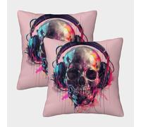 NoveAurora DJ Skull Cushion Covers Set of 2 Decorative Horror Theme Throw Pillow Covers Cushion Cover for Outdoor Patio Garden Sofa Farmhouse Decor Pillowcases 40x40cm