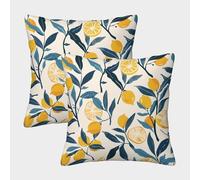 NoveAurora Leaves Lemon Cushion Covers Set of 2, Square Decorative Plant Fruits Pillowcases Farmhouse Outdoor Cushions for Sofa Garden Bedroom Car Throw Pillow Covers 45x45cm