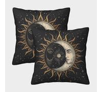NoveAurora Sun And Moon Invisible Zipper Set of 2 Homeware Cushions Decorative Throw Pillow for Living Room, Sofa, Bedroom, Home & Hotel 50x50cm