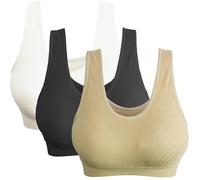 NOVECASA Woman Sports Bra 3 Packs for Fitness Yoga Running Gym Comfortable Seamless with Removable Pads, Sizes Optional (3XL, B-W-Beige Cross)