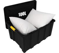 NOVECRAFTO 100L Large Storage Box with Lid, 2 Pack - Heavy-Duty Storage Box with Carry Handles, Durable Plastic, Clip Locks, Padlockable & Stackable - Garage, Shed & Outdoor Use (Black)