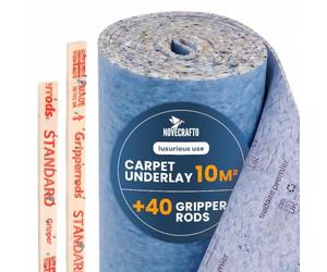 NOVECRAFTO 11mm Premium Carpet Underlay Kit, 10m² - 40 Gripper Rods