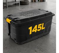 Novecrafto 145L Extra Large Storage Box On Wheels With Lid - Black Heavy-Duty Storage Box With Clip Lock Handles For Garage, Shed & Outdoor
