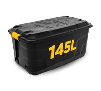 NOVECRAFTO 145L Extra Large Storage Box on Wheels with Lid - Heavy-Duty Storage Box with Clip-Lock Handles, Padlockable, Stackable & Weather-Resistant - Garage, Shed & Outdoor (Black)