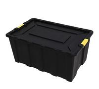 NOVECRAFTO 150L Extra Large Storage Box with Lid, 2 Pack - Heavy-Duty Storage Box with Carry Handles, Durable Plastic, Clip Locks, Padlockable & Stackable - Garage, Shed & Outdoor Use (Black)