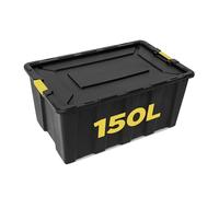 NOVECRAFTO 150L Plastic Storage Box with Lid, Heavy Duty, Black, Stackable | 92x58x42cm; carry handles, clip locks & padlockable design; garage storage box with lid for sheds, attics and outdoor use